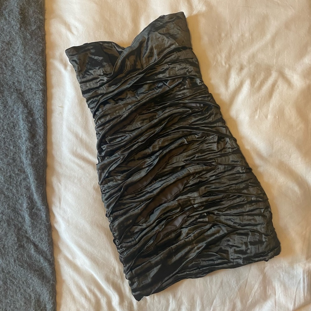Nicole Miller - charcoal grey strapless formal dress - mini dress